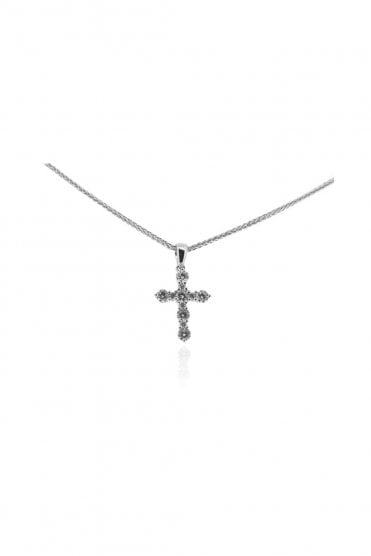 18ct White Gold Diamond Cross Necklace Diamond Cut Round Brilliant