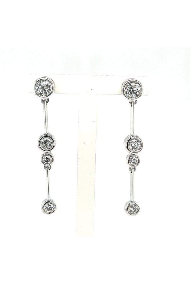 18ct White Gold Diamond Drop Earrings 18ct White Gold Rub-over Set