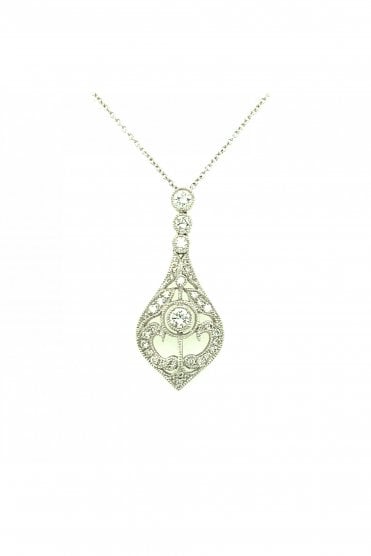 18ct White Gold Diamond Drop Pendant 18ct White Gold Chain
