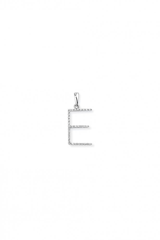 18ct White Gold Diamond E Pendant