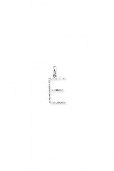  18ct White Gold Diamond E Pendant