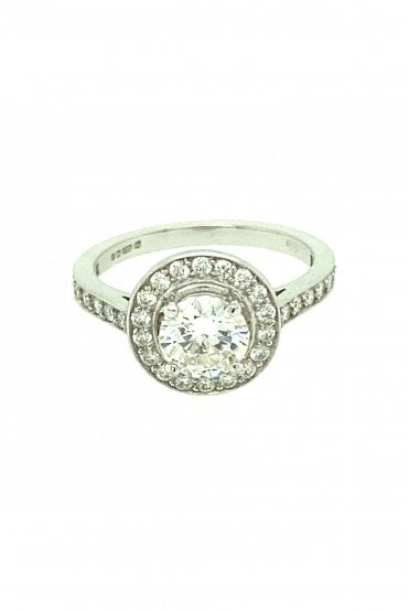 18ct White Gold Diamond Fancy Cluster Ring Centre 1.00ct Round Brilliant Cut