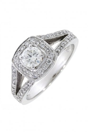 18ct White Gold Diamond Fancy Cluster Ring Claw & Milgrain Set Halo Round Brilliant Cut