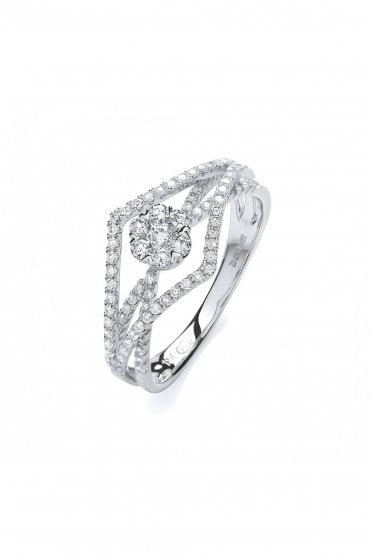 18ct White Gold Diamond Fancy Cluster Ring Round Brilliant 0.49ct