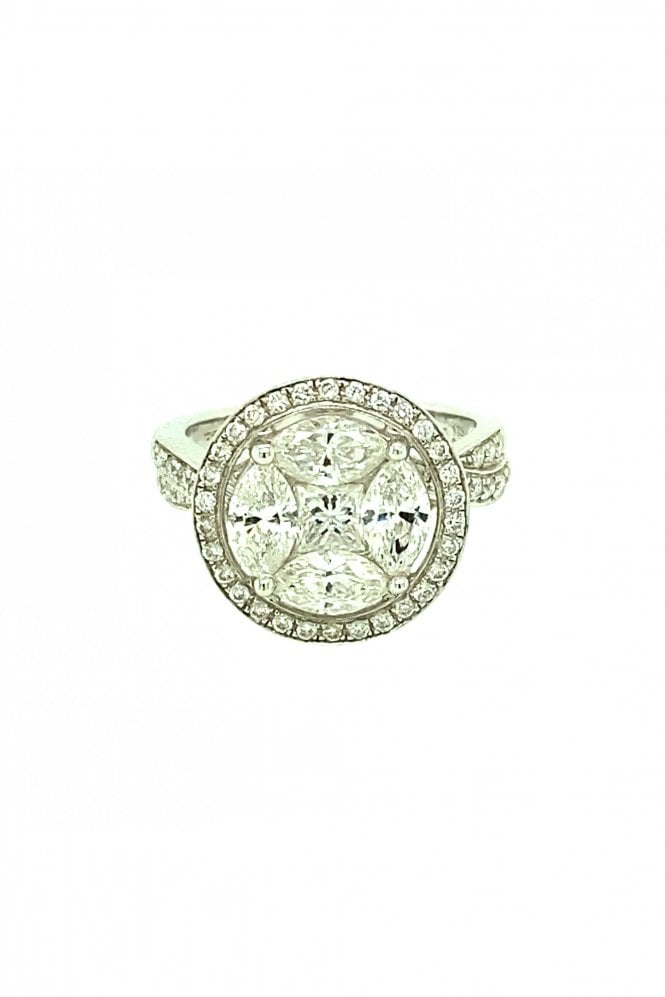 18ct White Gold Diamond Fancy Cluster Ring Total Diamond Weight 2.14ct