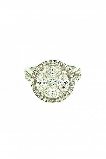18ct White Gold Diamond Fancy Cluster Ring Total Diamond Weight 2.14ct