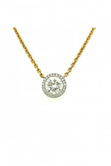 18ct White Gold Diamond Halo Pendant 18ct Yellow Gold Chain