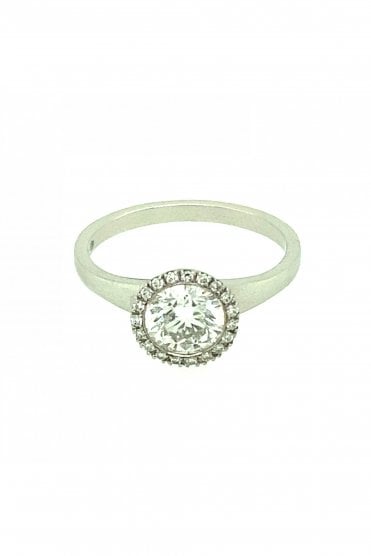 18ct White Gold Diamond Halo Ring Centre 1.00ct Round Brilliant