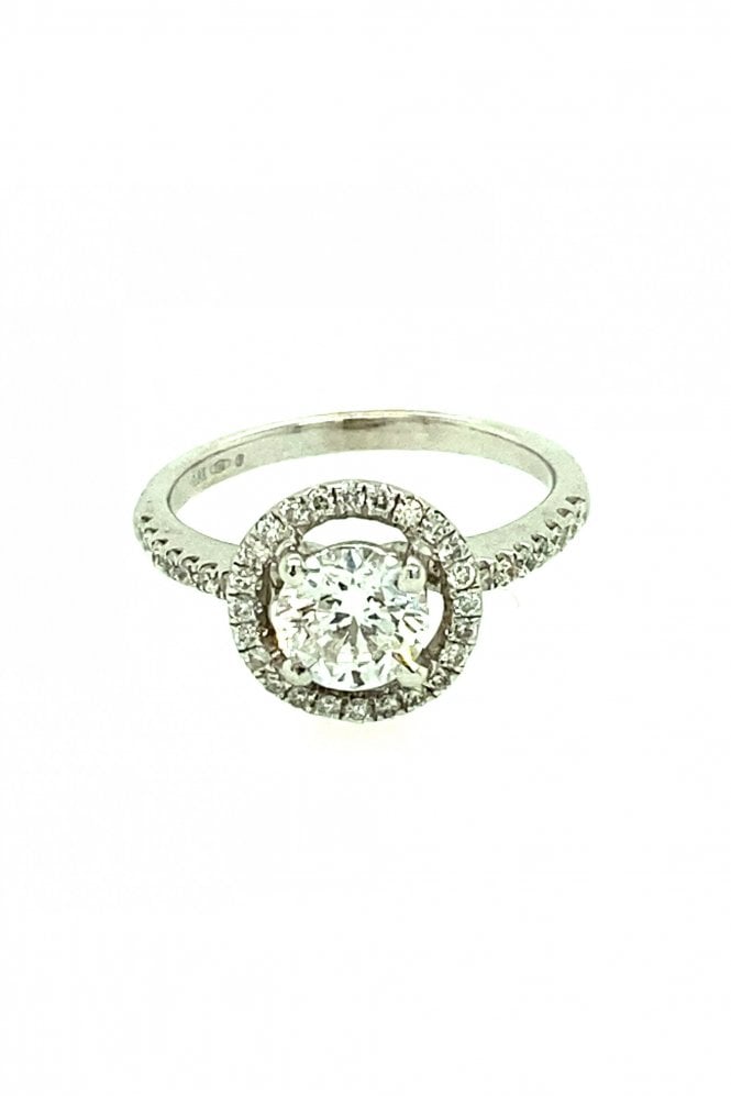 18ct White Gold Diamond Halo Ring Round Brilliant Cut