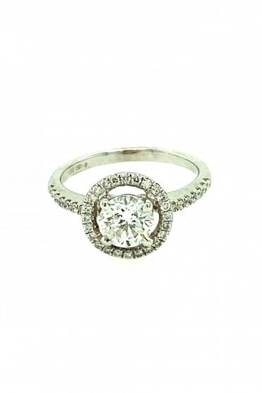 18ct White Gold Diamond Halo Ring Round Brilliant Cut