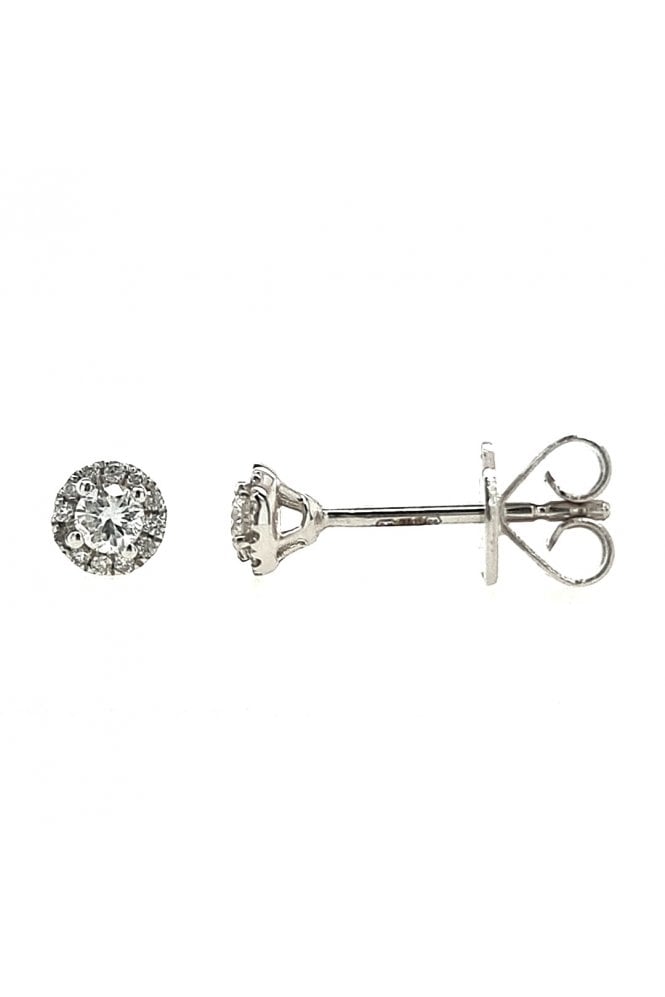 18ct White Gold Diamond Halo Stud Earrings 18ct White Gold Claw Set