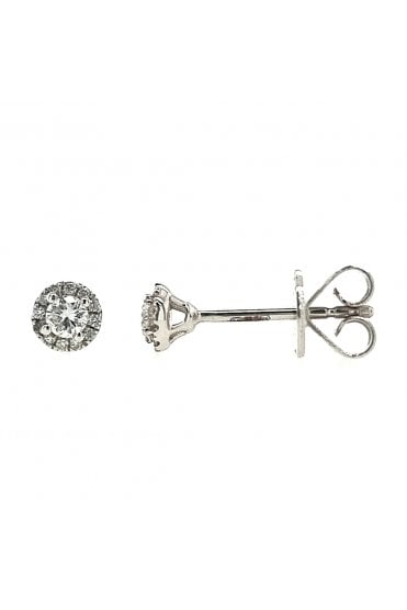 18ct White Gold Diamond Halo Stud Earrings 18ct White Gold Claw Set