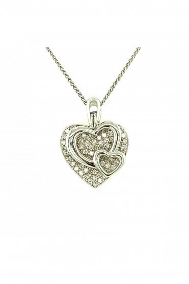 18ct White Gold Diamond Heart Pendant On 18ct White Gold Chain