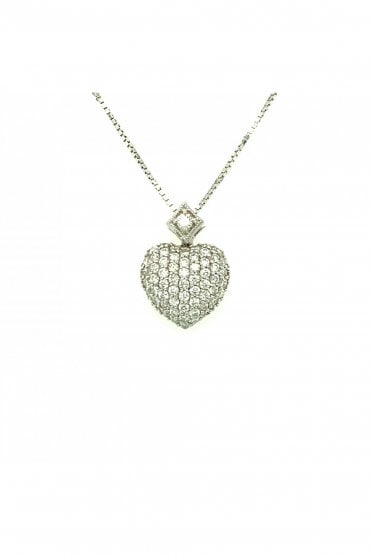 18ct White Gold Diamond Heart Pendant Pave Set 0.50ct Brilliant Cut