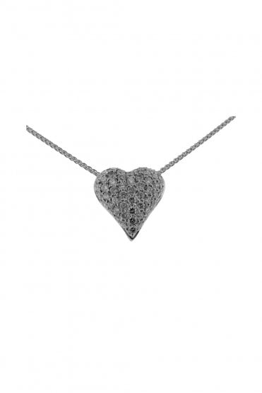 18ct White Gold Diamond Heart Pendant Pavé Set 0.84ct  Round Brilliant Cut