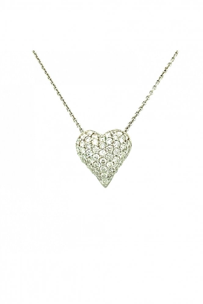 18ct White Gold Diamond Heart Pendant Pavé Set 0.84ct  Round Brilliant Cut