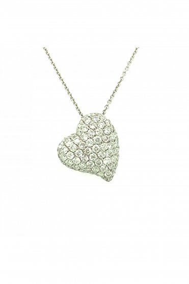 18ct White Gold Diamond Heart Pendant With 18ct White Gold Chain