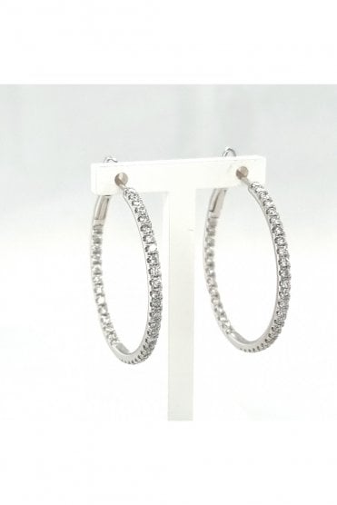 18ct White Gold Diamond Hoop Earrings 18ct White Gold Claw Set