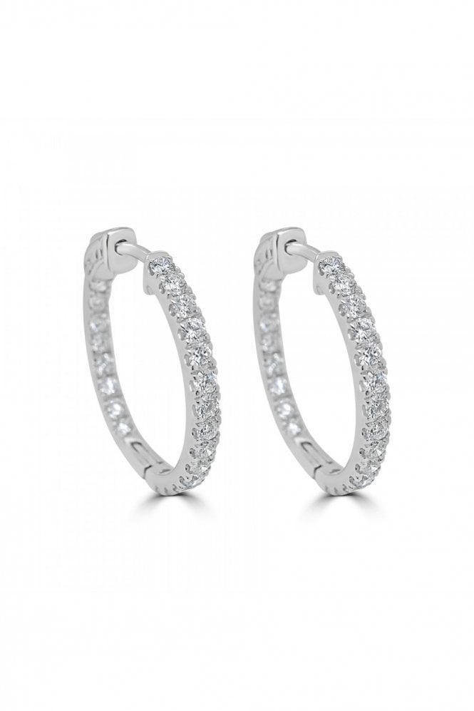 18ct White Gold Diamond Hoop Earrings 18ct White Gold Claw Set