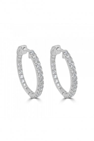 18ct White Gold Diamond Hoop Earrings 18ct White Gold Claw Set