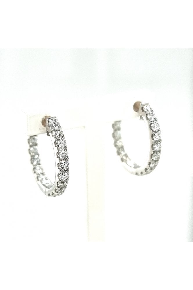 18ct White Gold Diamond Hoop Earrings 18ct White Gold Claw Set