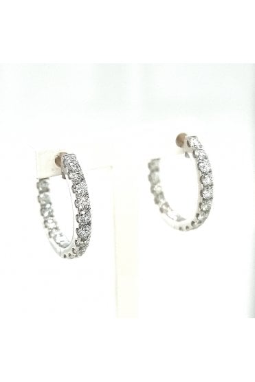 18ct White Gold Diamond Hoop Earrings 18ct White Gold Claw Set
