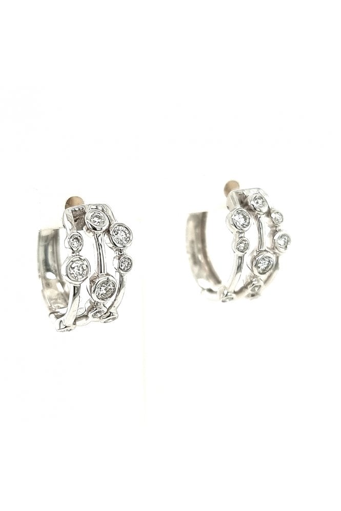 18ct White Gold Diamond Hoop Earrings 18ct White Gold Rub-over Set
