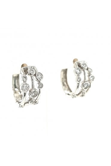 18ct White Gold Diamond Hoop Earrings 18ct White Gold Rub-over Set