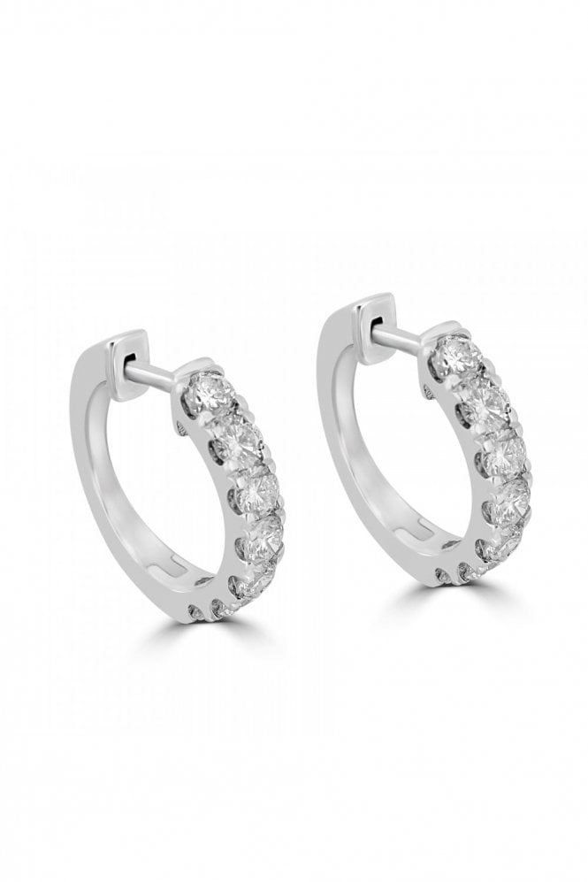18ct White Gold Diamond Hoop Earrings Round Brilliant 1.54ct Claw Set