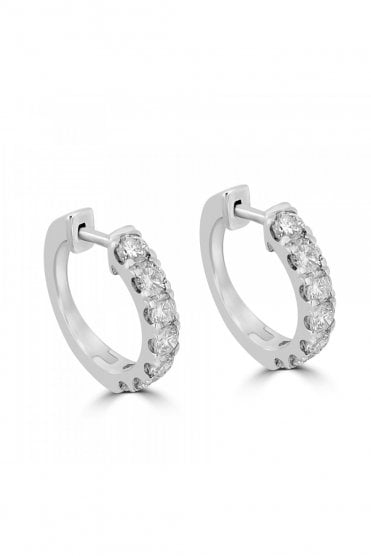 18ct White Gold Diamond Hoop Earrings Round Brilliant 1.54ct Claw Set