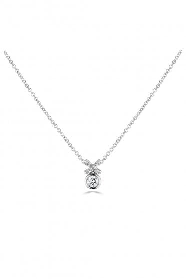 18ct White Gold Diamond Kiss Pendant with Chain Diamond Round Brilliant