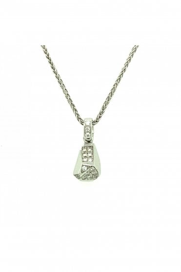 18ct White Gold Diamond Multi Sided Pendant Pavé Set Diamond Cut Round Brilliant