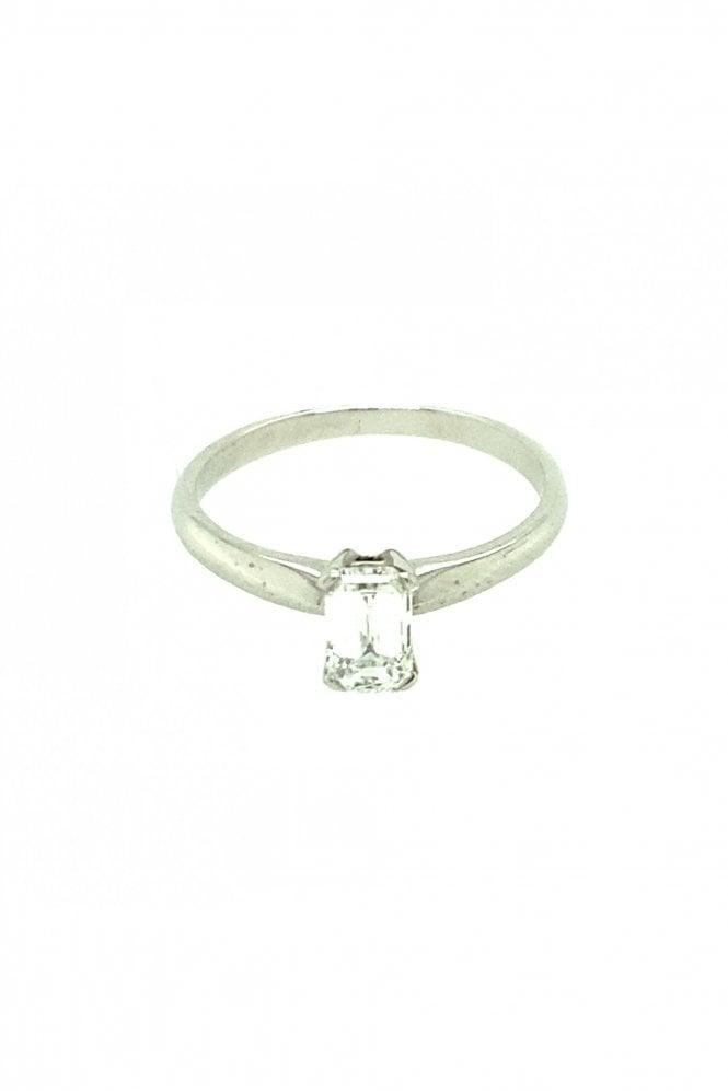 18ct White Gold Diamond Ring Claw Set Emerald Cut 0.75ct
