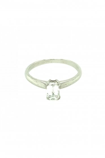 18ct White Gold Diamond Ring Claw Set Emerald Cut 0.75ct