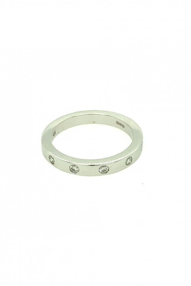 18ct White Gold Diamond Ring Half Eternity Rubover Space Set Round Brilliant 0.15ct