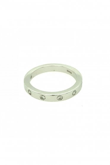  18ct White Gold Diamond Ring Half Eternity Rubover Space Set Round Brilliant 0.15ct
