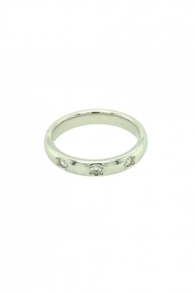 18ct White Gold Diamond Ring Rubover Set Round Brilliant