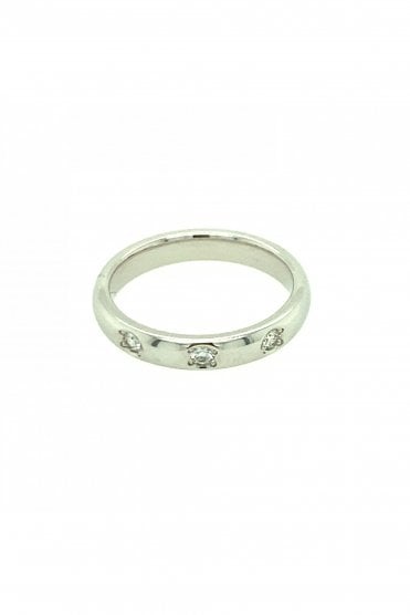 18ct White Gold Diamond Ring Rubover Set Round Brilliant