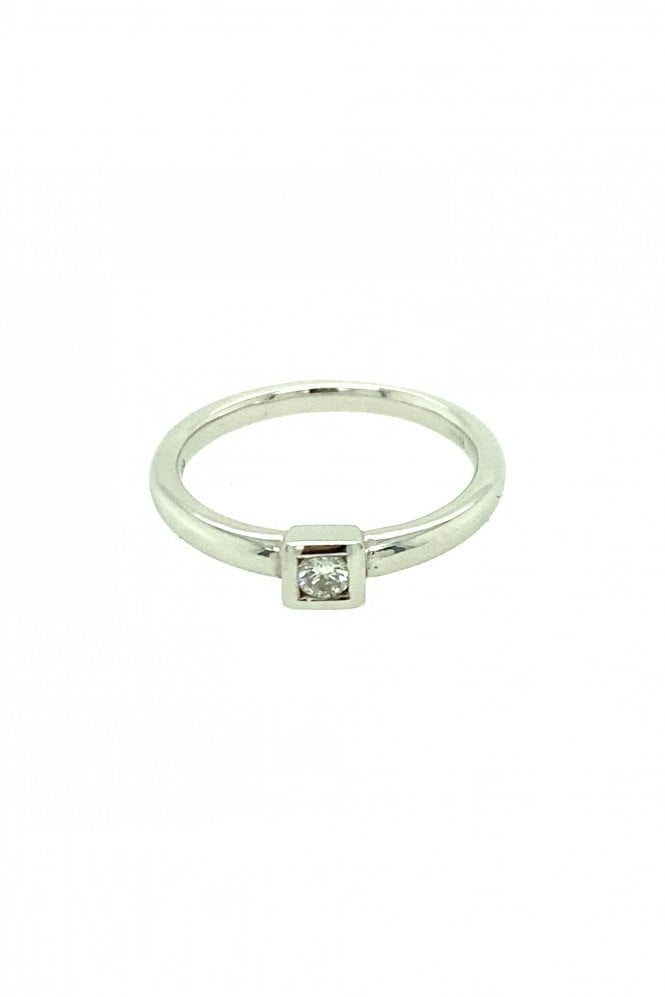 18ct White Gold Diamond Ring Square Rubover Set 0.07ct