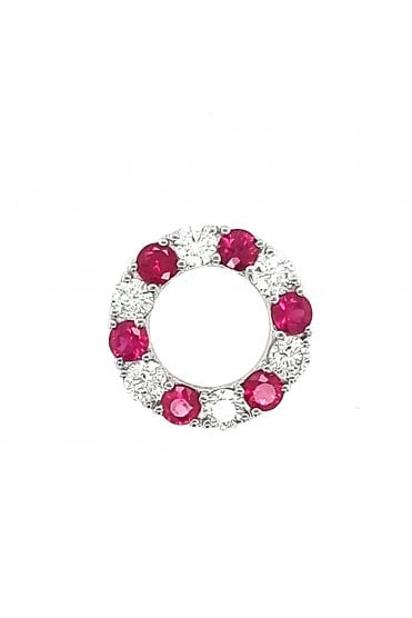 18ct White Gold Diamond & Ruby Pendant 18ct White Gold Claw Set