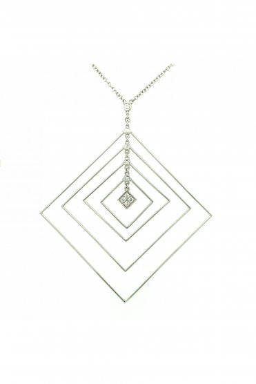 18ct White Gold Diamond Set Square Necklaces Pave Set Round Brilliant Cut 0.13ct