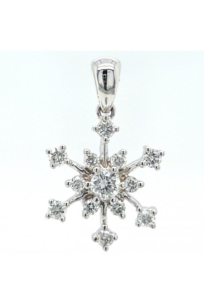 18ct White Gold Diamond Snowflake Pendant 18ct White Gold Claw Set