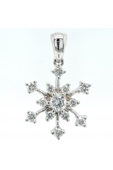 18ct White Gold Diamond Snowflake Pendant 18ct White Gold Claw Set