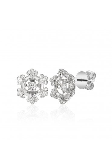 18ct White Gold Diamond Snowflake Stud Earrings Dancing Diamonds in Centre of Each Earring