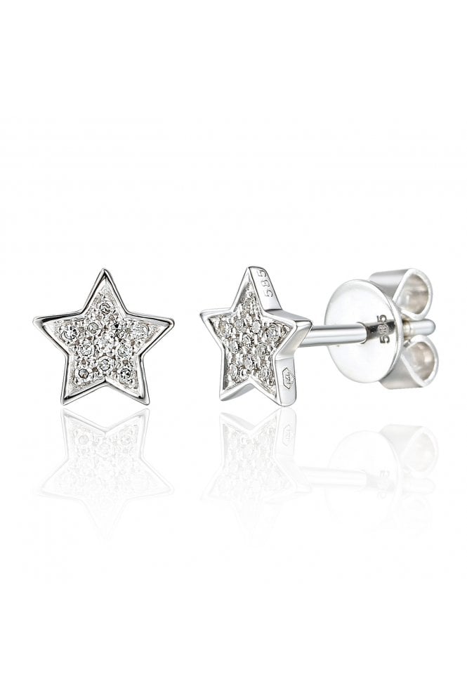 18ct White Gold Diamond Star Stud Earrings 18ct White Gold Pavé Set