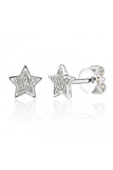 18ct White Gold Diamond Star Stud Earrings 18ct White Gold Pavé Set