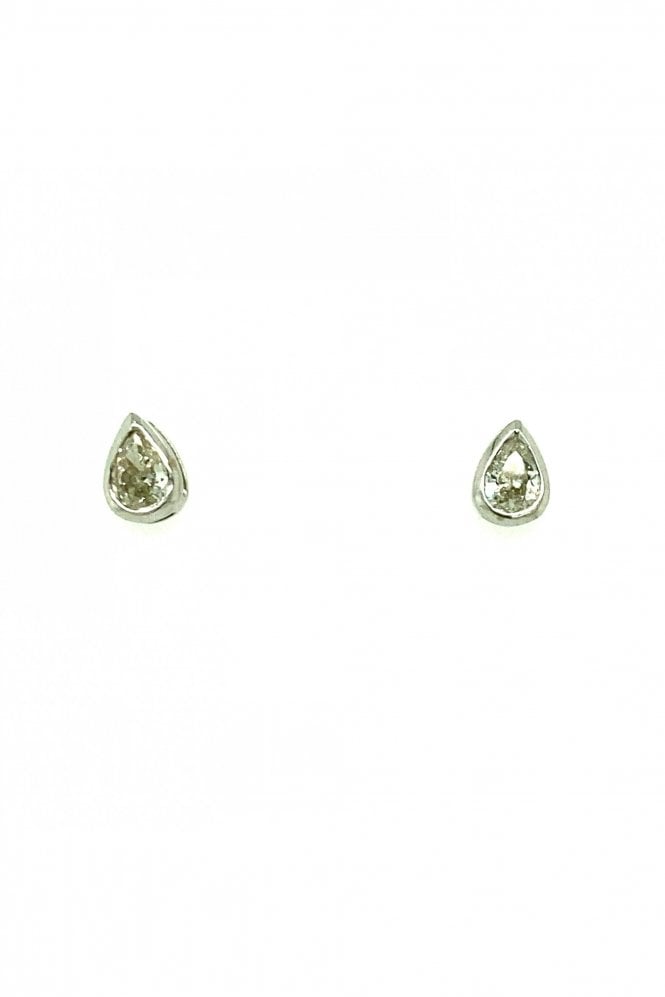 18ct White Gold Diamond Stud Earrings Rubover Set 0.66ct Pear Cut