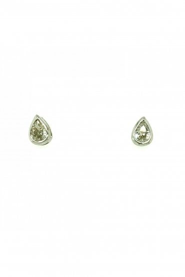 18ct White Gold Diamond Stud Earrings Rubover Set 0.66ct Pear Cut