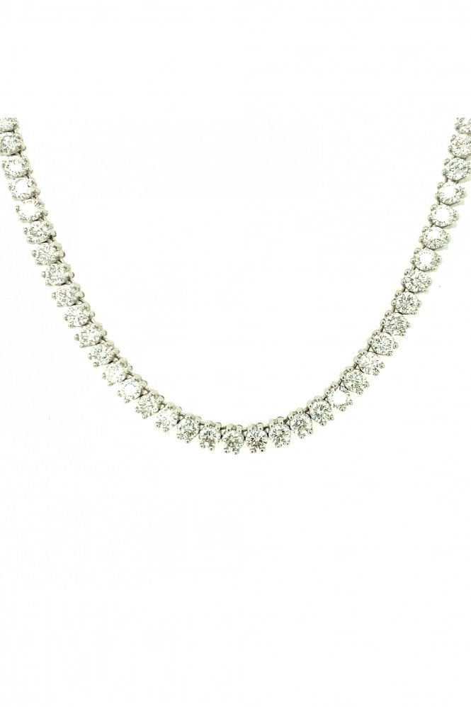 18ct White Gold Diamond Tennis Necklet Claw Set Round Brilliant Cut 16.00ct