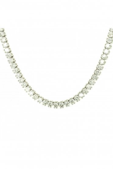 18ct White Gold Diamond Tennis Necklet Claw Set Round Brilliant Cut 16.00ct